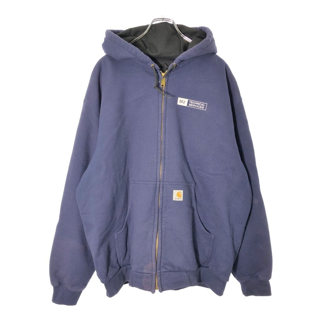 Carhartt カーハート フルジップスウェットパーカー 企業ロゴ ネイビー メンズ XL 古着 X 0558