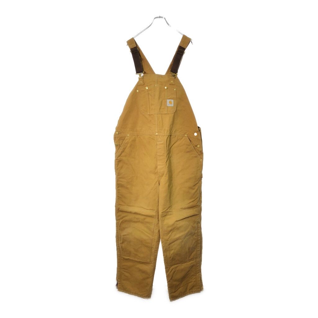90年代 Carhartt カーハート ダック ダブルニー ビブオーバーオール ライトブラウン メンズ W 48 L 32 古着 X 1229