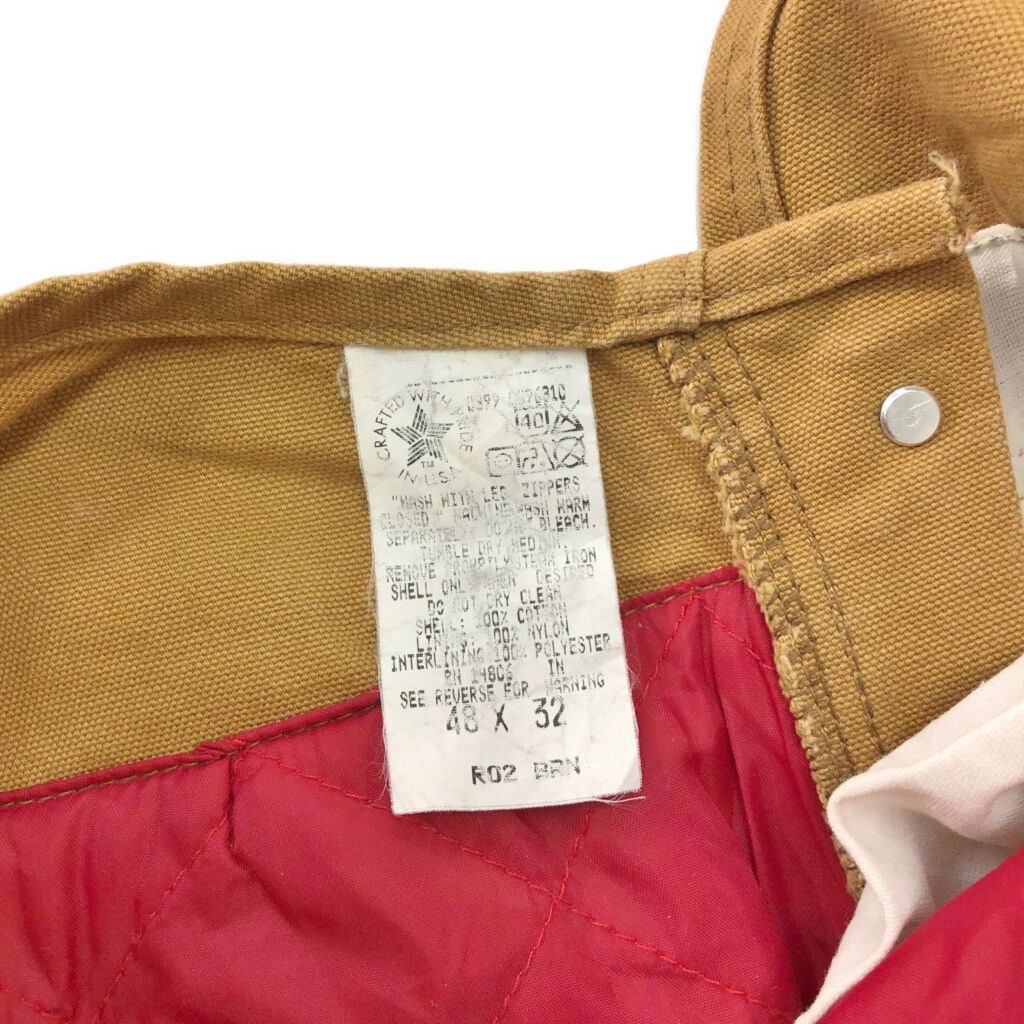  90年代 Carhartt カーハート ダック ダブルニー ビブオーバーオール ライトブラウン メンズ W 48 L 32 古着 X 1229 その他 メンズ