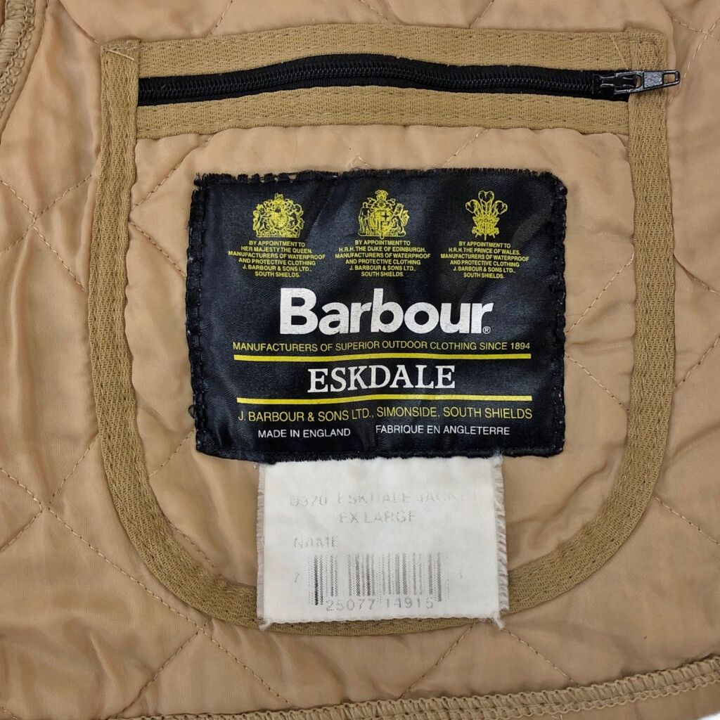 イングランド製 Barbour バブアー ESKDALE エスクデール キルティングジャケット ベージュ(メンズ EX LARGE)中古 古着 X1693 イングランド製 Barbour バブアー ESKDALE エスクデール キルティング
