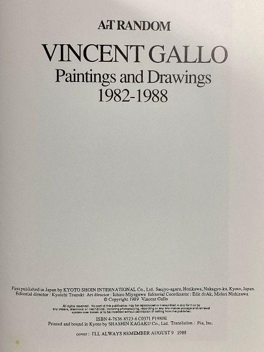 洋書 図録 Vincent Gallo Paintings and Drawings 1982-1988 (Art