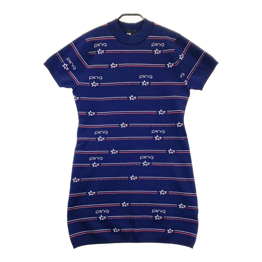 サイズ M PING ピン 2025年モデル 半袖ニットワンピース ボーダー柄 ネイビー系 ゴルフウェア レディース ストスト