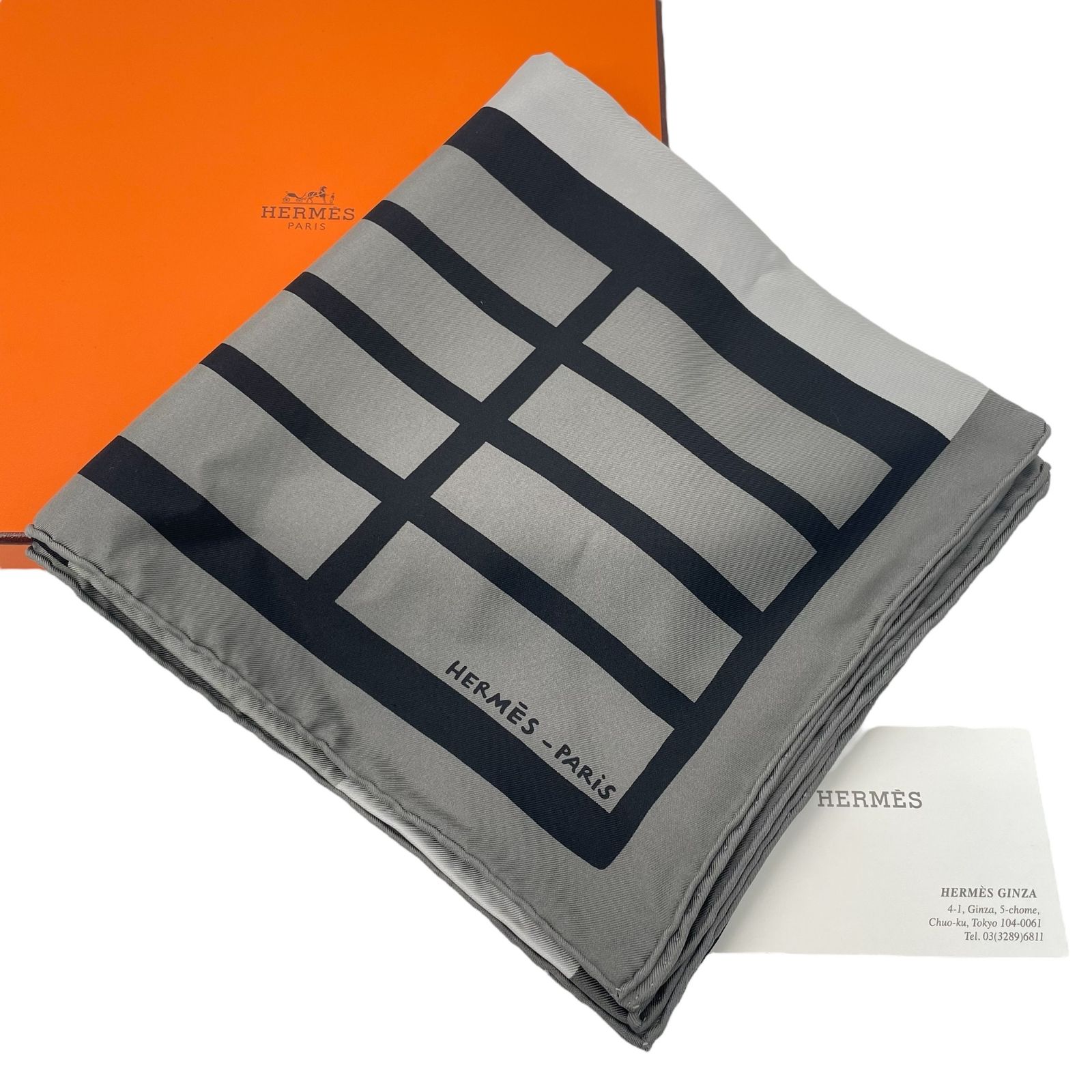 HERMES エルメス カレ90 Zeta de Nathalie du Pasquier ゼータ ナタリー デュ パスキエ スカーフ グレー シルク100％ き