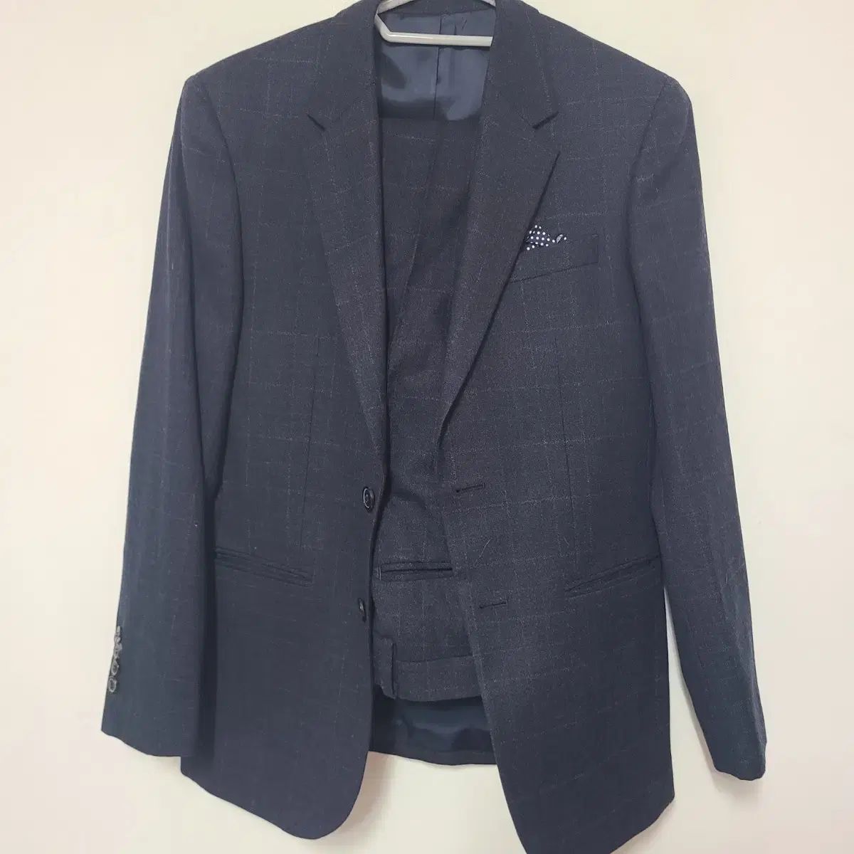 ネイビー チェック スーツ スリーピース セット95|74