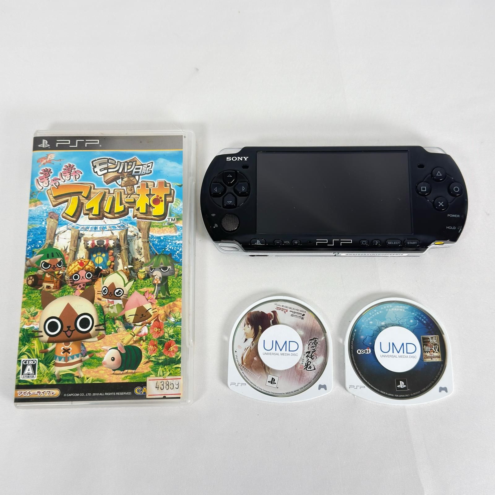 正常可動 sonny ソニー PSP 3000 ゲームまとめ 本体のみ PlayStation Portable プレイステーション ポータブル ブラック プラスチック カセット 真 三國無双5 薄桜鬼ポータブル モンハン日記 ぽかぽかアイルー村