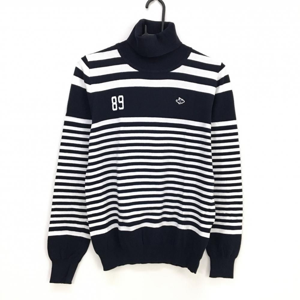 現行モデル　パーリーゲイツ　ニット　セーター　ハイネック　ボーダー　白　紺　4 美品】パーリーゲイツ タートルネックセーター ネイビー×白 ボーダー