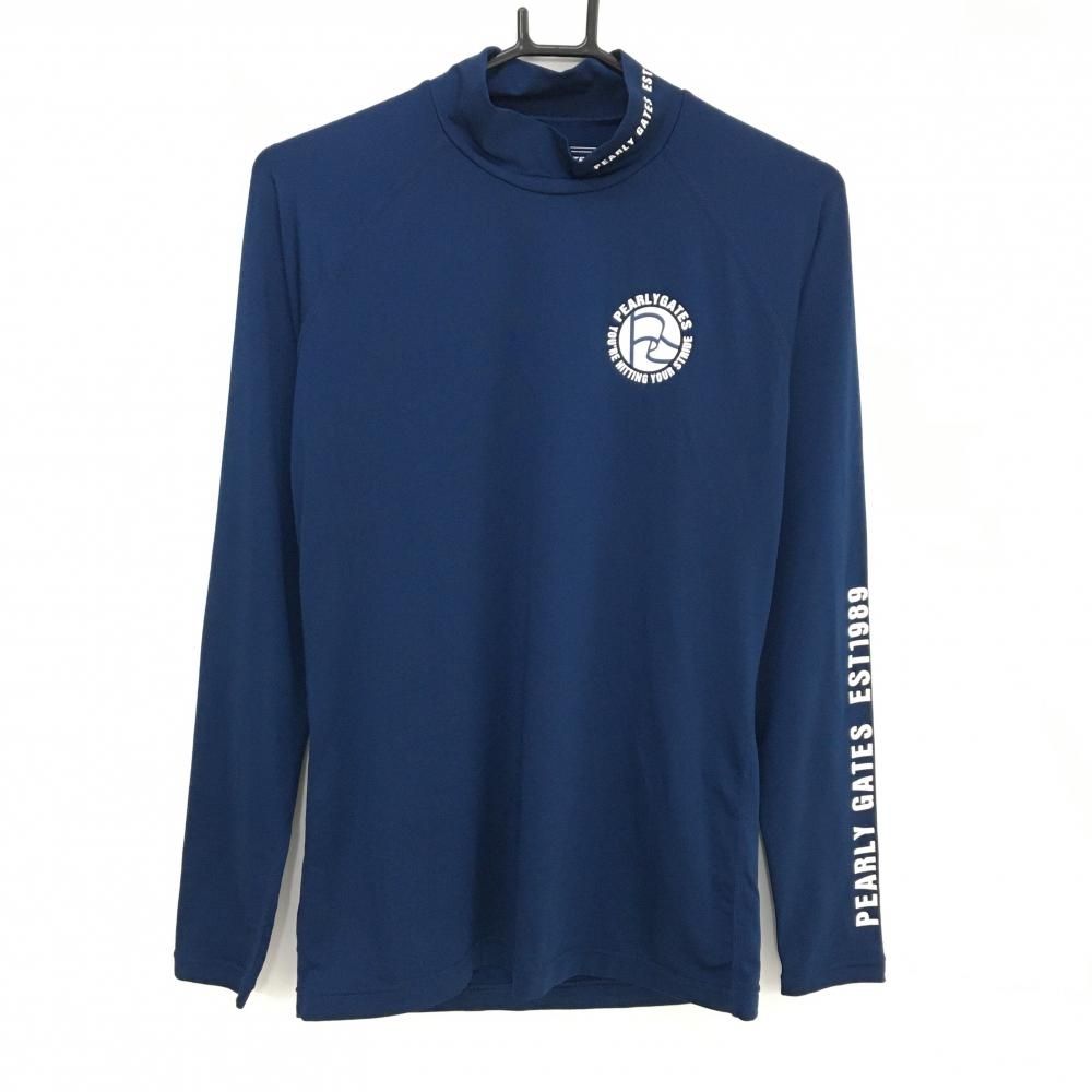 美品】パーリーゲイツ ハイネックインナーシャツ ネイビー ロゴ白
