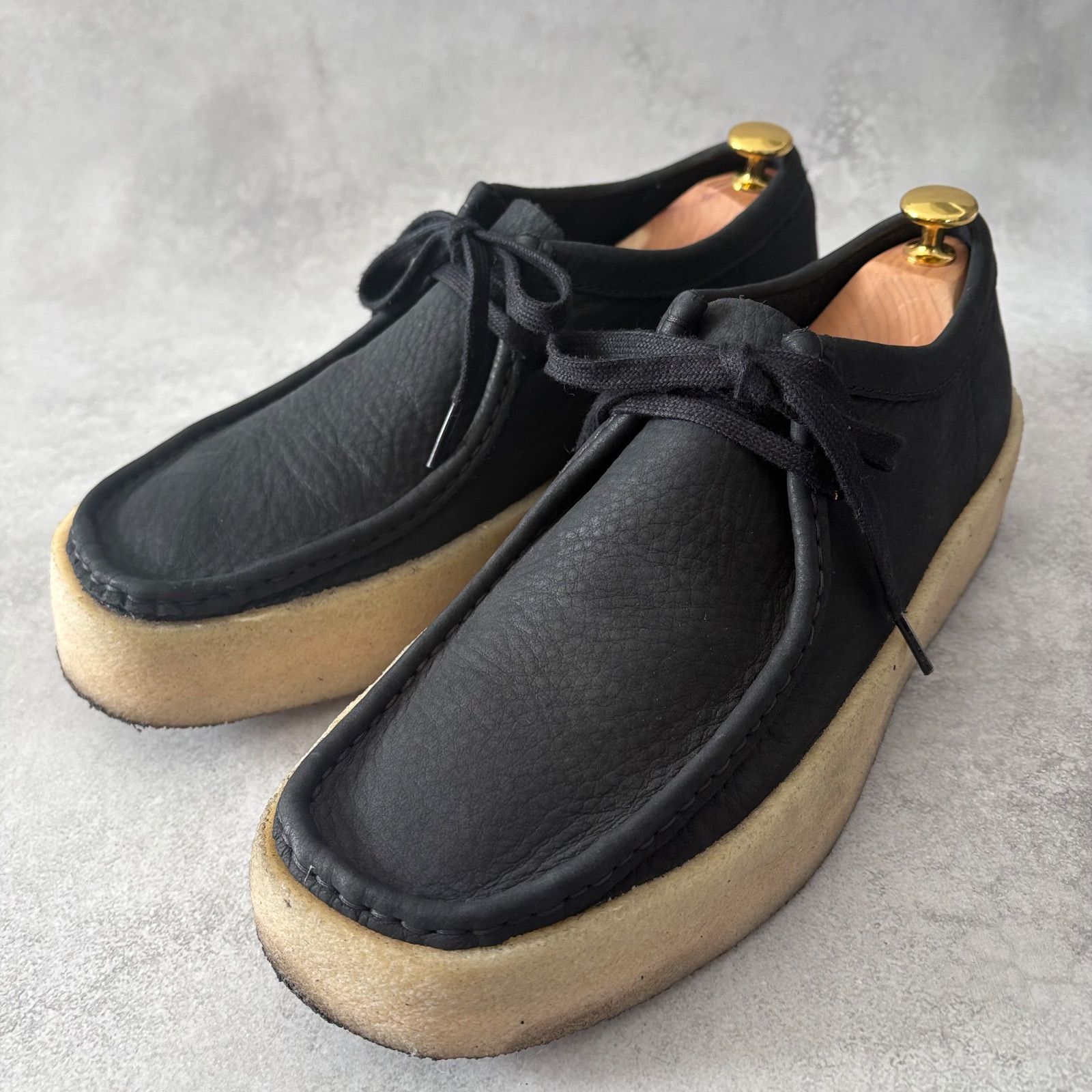 Clarks クラークス ワラビー レザーモカシンブーツ 革靴 シボ革 ブラック 黒 UK 8.5