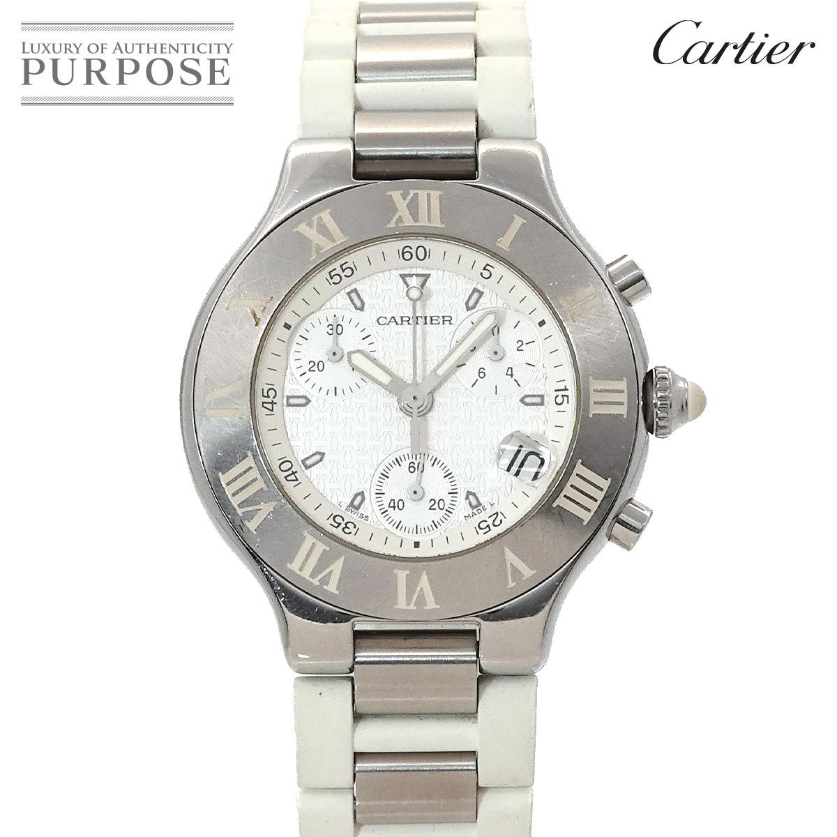 カルティエ Cartier マスト21 ヴァンティアン クロノスカフ クロノグラフ メンズ デイト ラバー クォーツ Chronoscaph