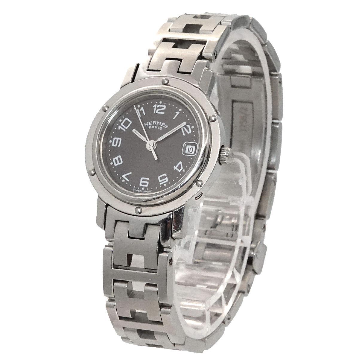 エルメス HERMES クリッパー CL 4 210 ヴィンテージ レディース 腕時計 デイト グレー クォーツ ウォッチ Clipper