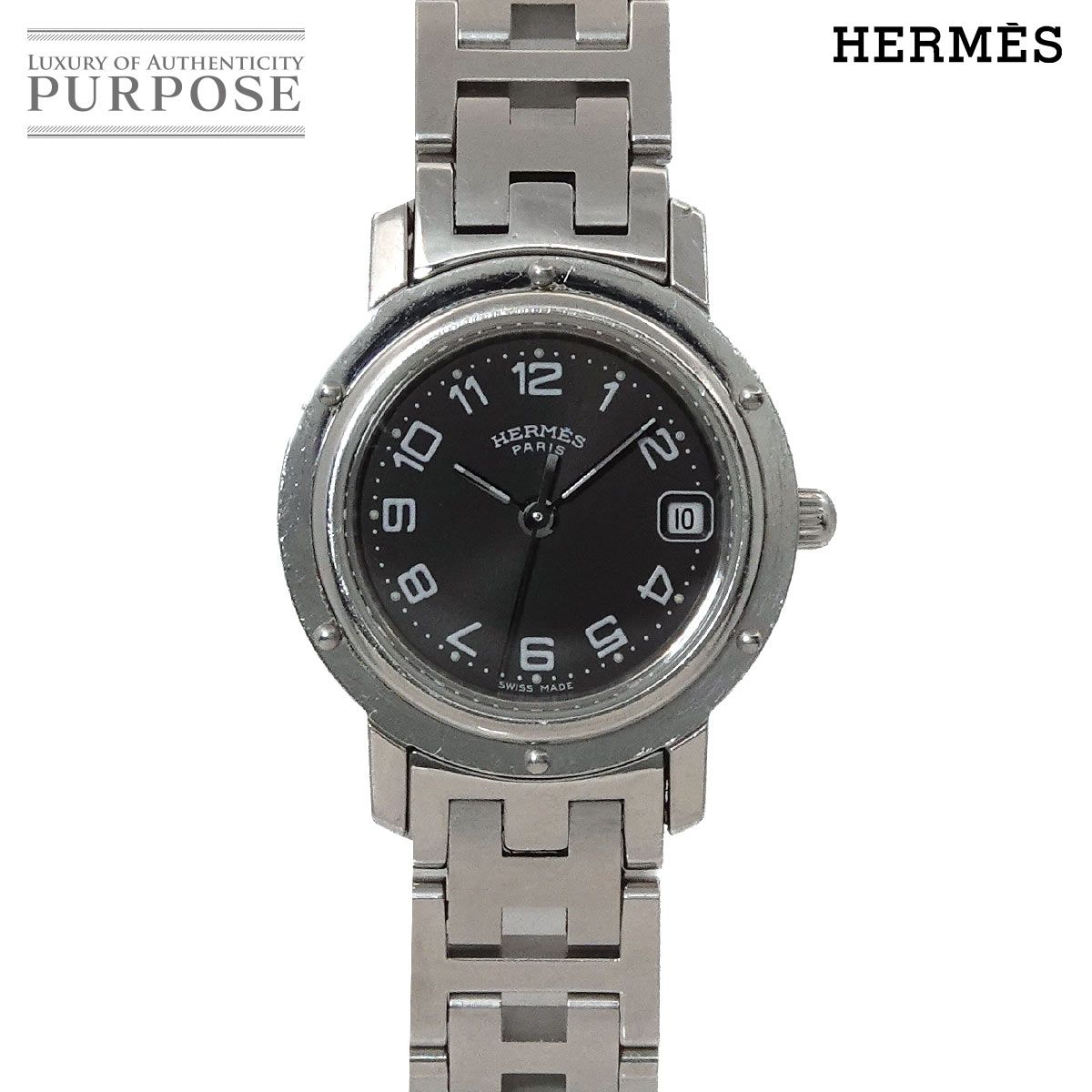 エルメス HERMES クリッパー CL 4 210 ヴィンテージ レディース 腕時計 デイト グレー クォーツ ウォッチ Clipper