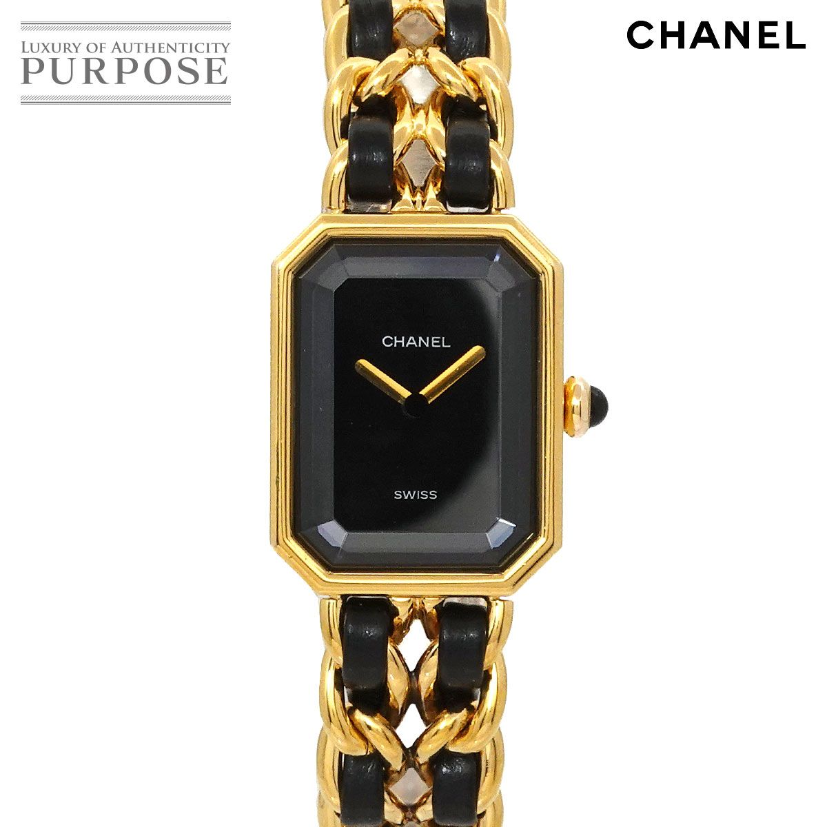シャネル CHANEL プルミエール Lサイズ H 0001 ヴィンテージ レディース 腕時計 ブラック ゴールド ウォッチ Premiere