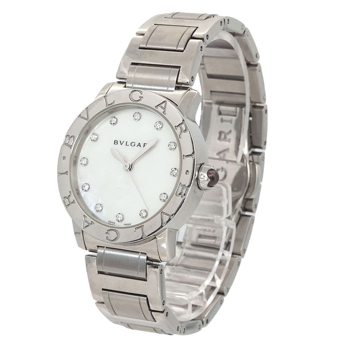 ブルガリ BVLGARI ブルガリブルガリ BBL 33 S 12 P ダイヤ ボーイズ 腕時計 デイト ホワイトシェル 自動巻き