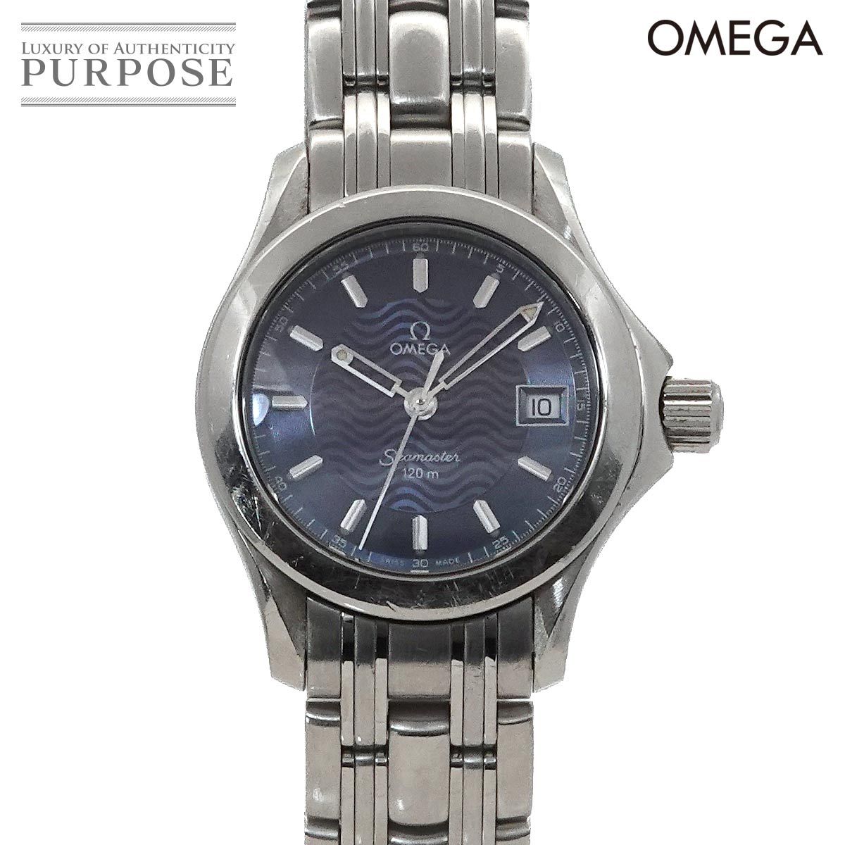 オメガ OMEGA シーマスター120 2581 81 ヴィンテージ レディース 腕時計 デイト ブルー クォーツ ウォッチ Seamaster 120