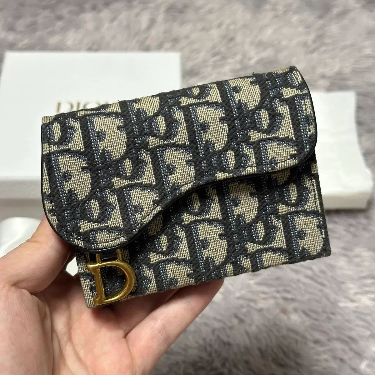 フルセット Dior オブリーク サドル アコーディオン カードウォレット ベージュ