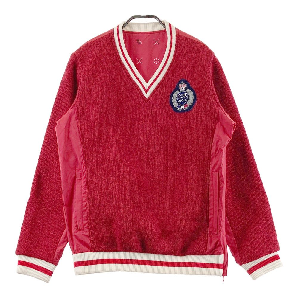 サイズ M 23区GOLF ニジュウサンクゴルフ リバーシブル 長袖 ニット切替ジャケット 総柄 レッド系 ゴルフウェア メンズ ストスト