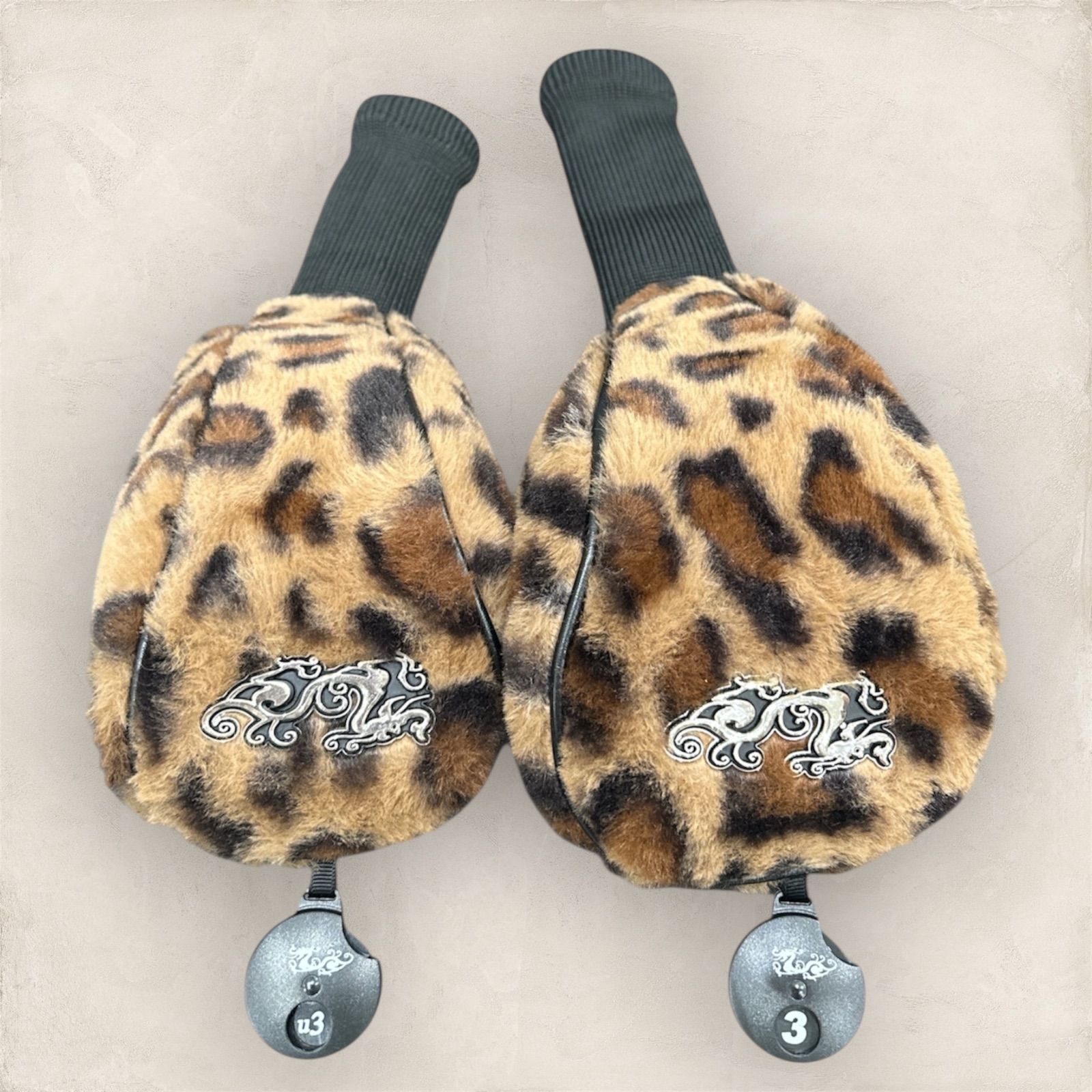 ダンスウィズドラゴン ヘッドカバー 2点セット レオパード柄 FW用 UT用 ゴルフアクセサリー