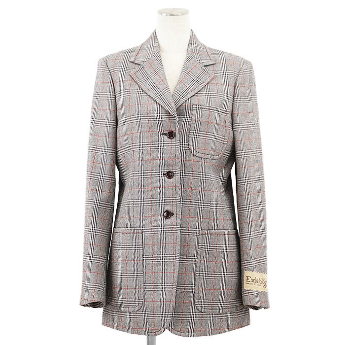 ♥ GUCCI グッチ テーラードジャケット 2021年製 グレンチェック シグネチャー ロゴ Eschatology パッチ ノッチドラペル 3 B ウール アウター レディース サイズ 40 グレー系 総柄 イタリア製