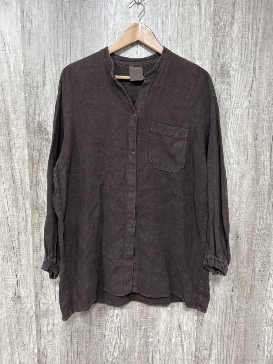d-due デ ドゥエ リネン 長袖 スナップボタン シャツ size 38|茶 ◎レディース