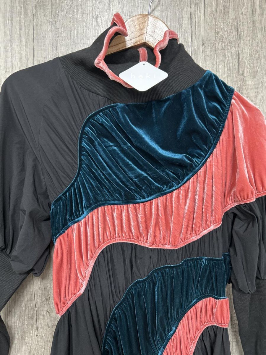 heki ヘキ タグ付 定価30 000円 velor ruched dress ワンピース sizeF|黒 ◆ ◎レディース