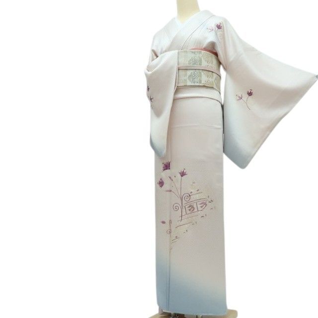 百華❀Y4336◇帝王紫 金糸刺繡 縫い一つ紋 手縫い仕立て 正絹 訪問着