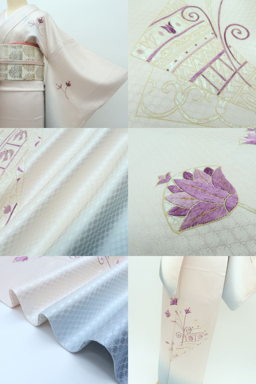 百華❀Y4336◇帝王紫 金糸刺繡 縫い一つ紋 手縫い仕立て 正絹 訪問着