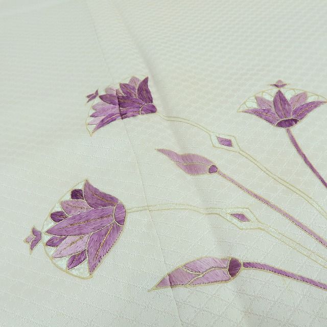 百華❀Y4336◇帝王紫 金糸刺繡 縫い一つ紋 手縫い仕立て 正絹 訪問着