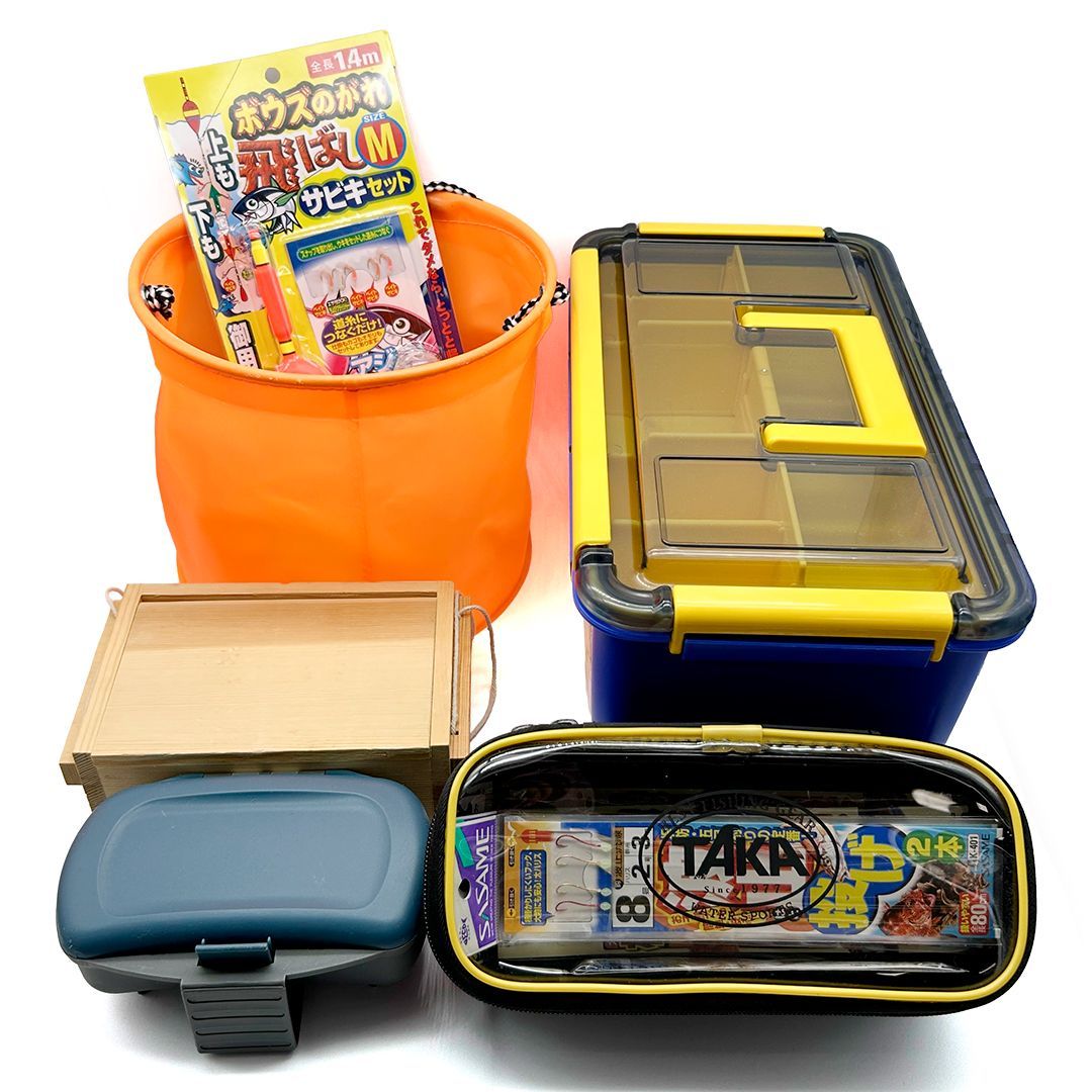 海釣りセット タックルボックス 仕掛け＆ポーチ エサ箱 EVA反転バケツ