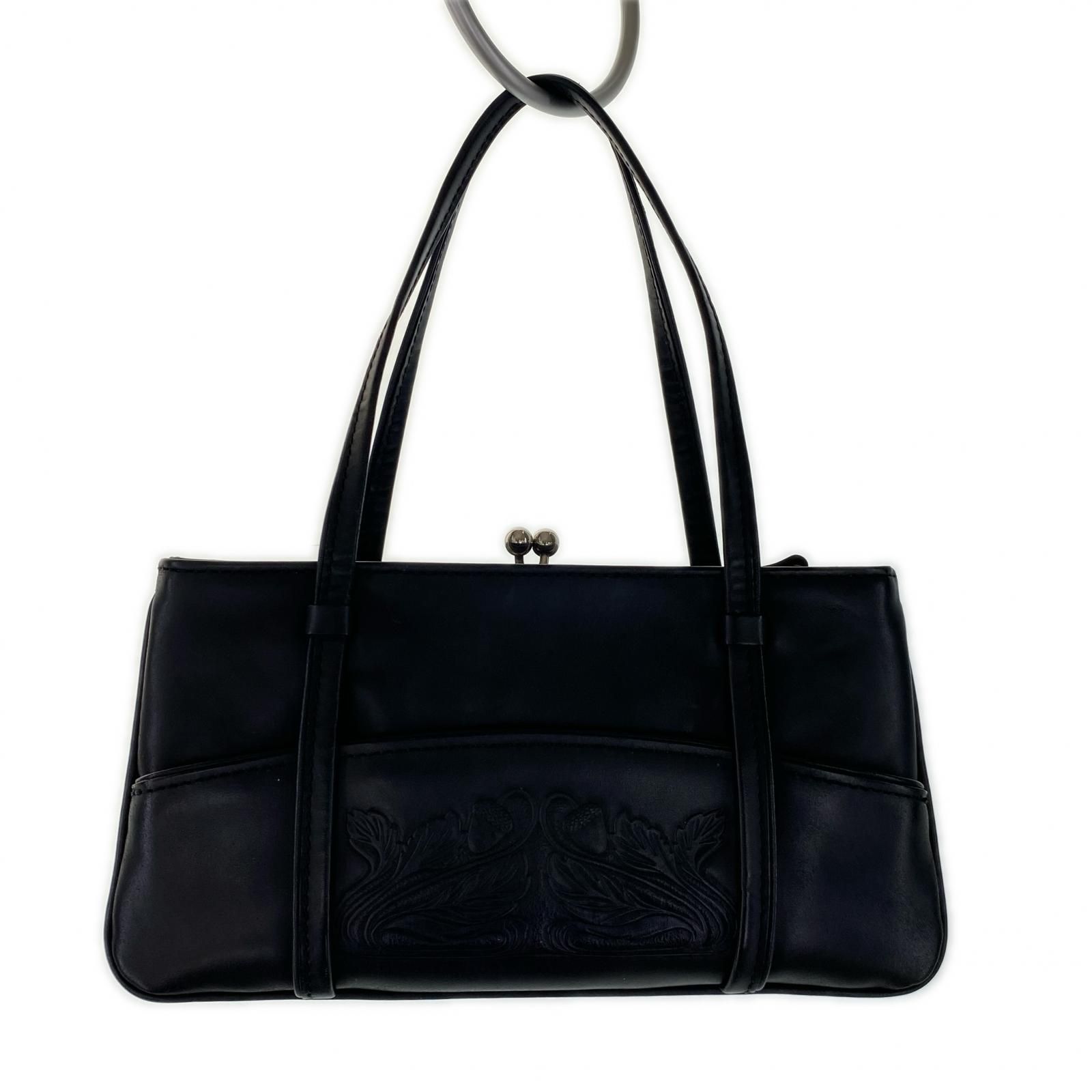 DRIES VAN NOTEN がま口ﾚｻﾞｰﾊﾝﾄﾞﾊﾞｯｸﾞ ﾌﾞﾗｯｸ