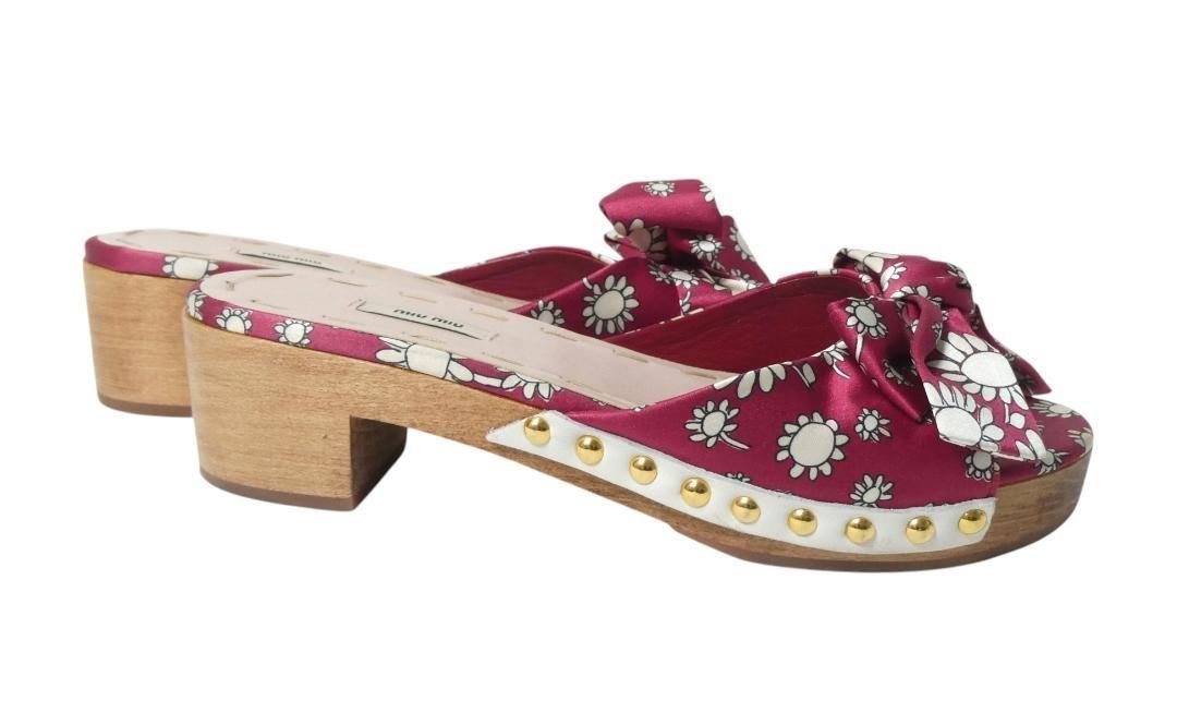 美品 MIU MIU ミュウミュウ サイズ35.5 約22.5㎝ 花柄 リボン スタッズ