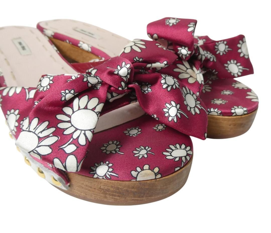 美品 MIU MIU ミュウミュウ サイズ35.5 約22.5㎝ 花柄 リボン スタッズ