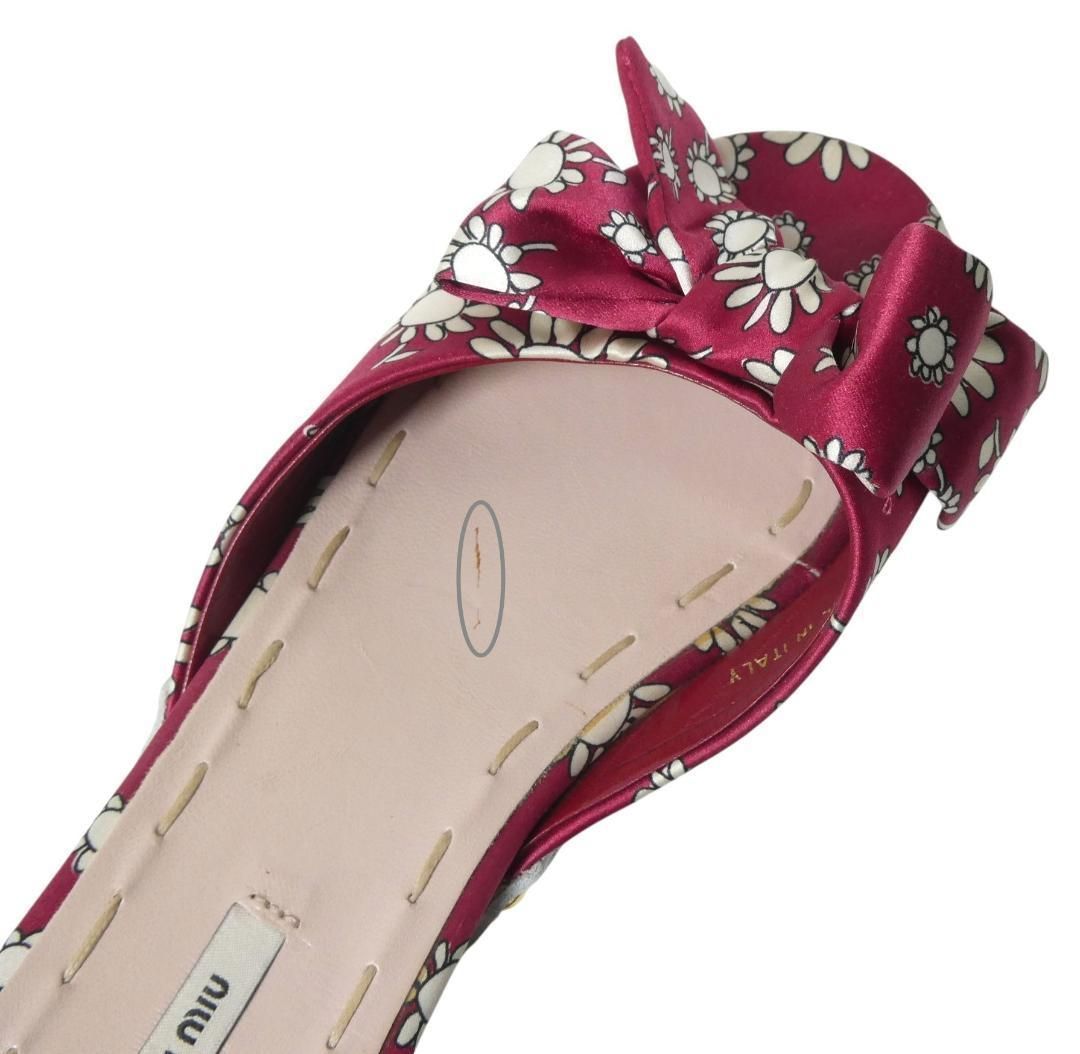 美品 MIU MIU ミュウミュウ サンダル ミュール サテン リボン スタッズ