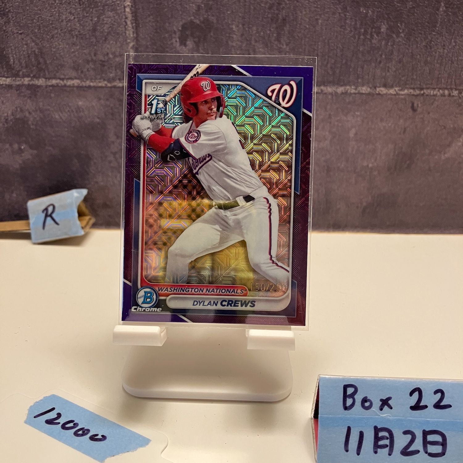 2025 Topps Bowman Chrome Dylan Crews 150|250 Washington Nationals Purple Mojo Refractor カード