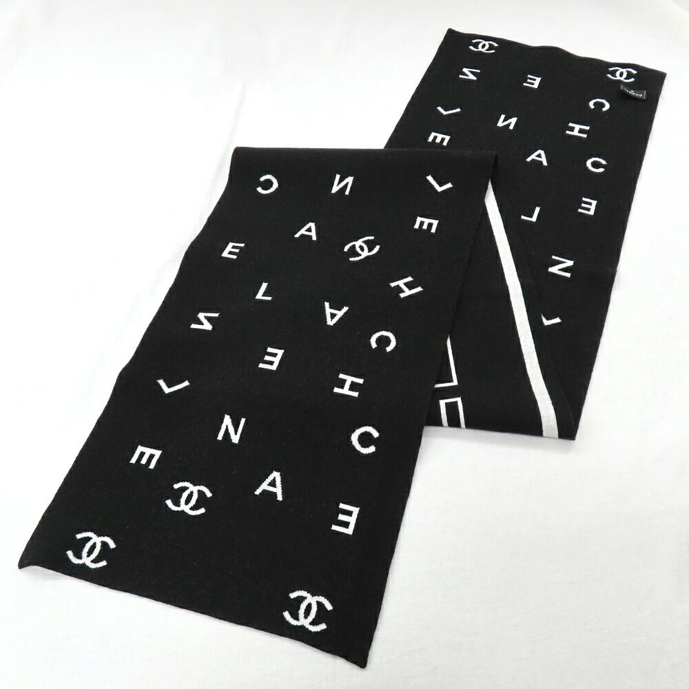  名古屋 シャネル マフラー リバーシブル ブラック ホワイト ココマーク ロゴ AAA 710 黒 レディース 小物 ♥ マフラー 小物