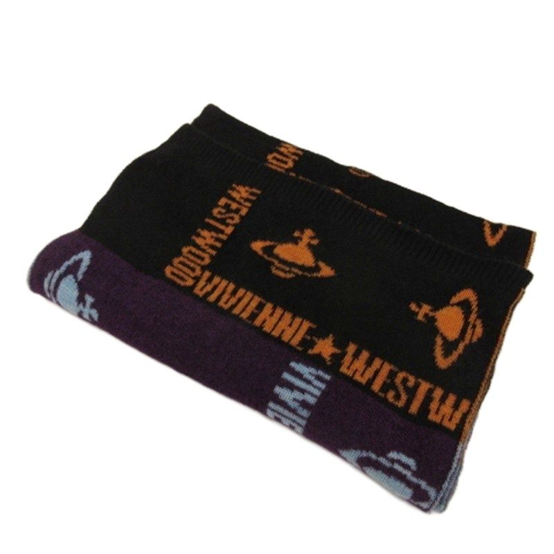 ヴィヴィアンウエストウッドマン Vivienne Westwood MAN オーブ柄 ロゴ ストール マフラー ショール 総柄 ブラック