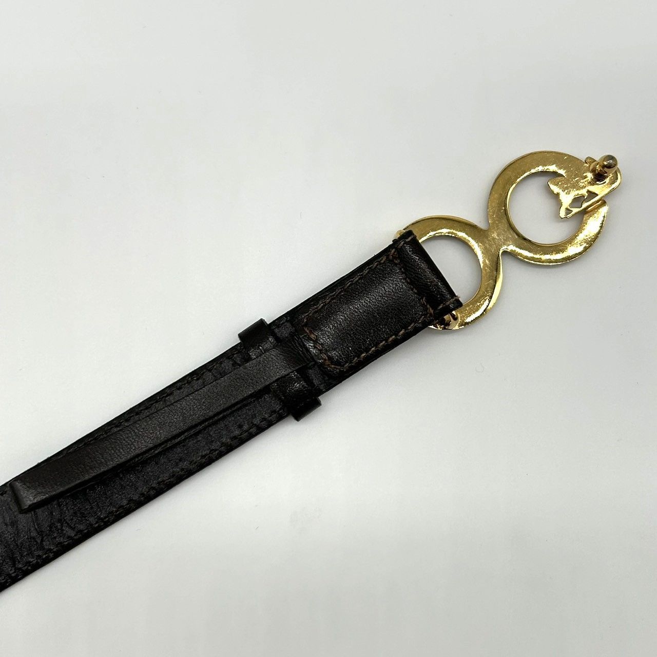 CELINE セリーヌ ヴィンテージ 馬車金具 レザーベルト こげ茶 ゴールド