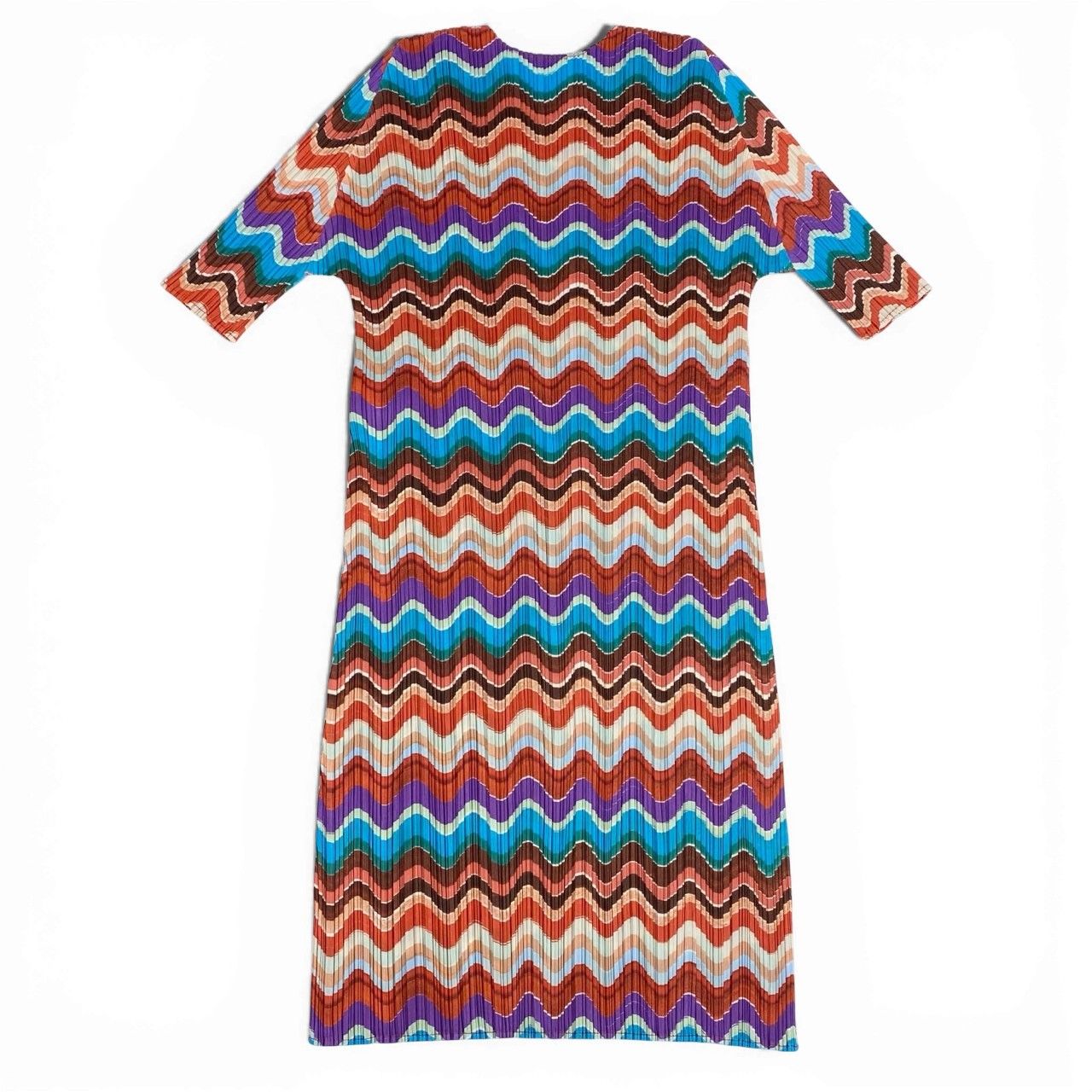 36 a 7 PLEATS PLEASE プリーズプリーツ イッセイミヤケ 半袖ワンピース プリーツ ボーダー柄 PP 83-JH 724 3 オレンジ系 レディース 女性用k 02 i