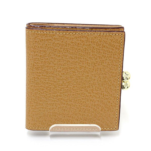 ヴィヴィアン ウエストウッド オーブ 口金二つ折りミニ財布 牛革 ライトブラウン系|ゴールド金具 がま口 Sランク