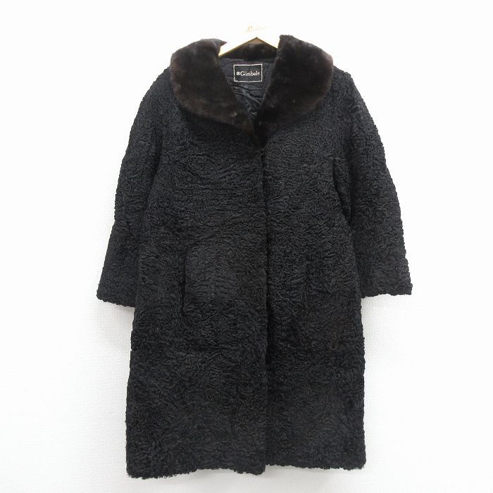 古着 長袖 ウール コート レディース 80年代 80 s 襟ミンクファー カラクームウール ロング丈 黒 spe 25 nov 17