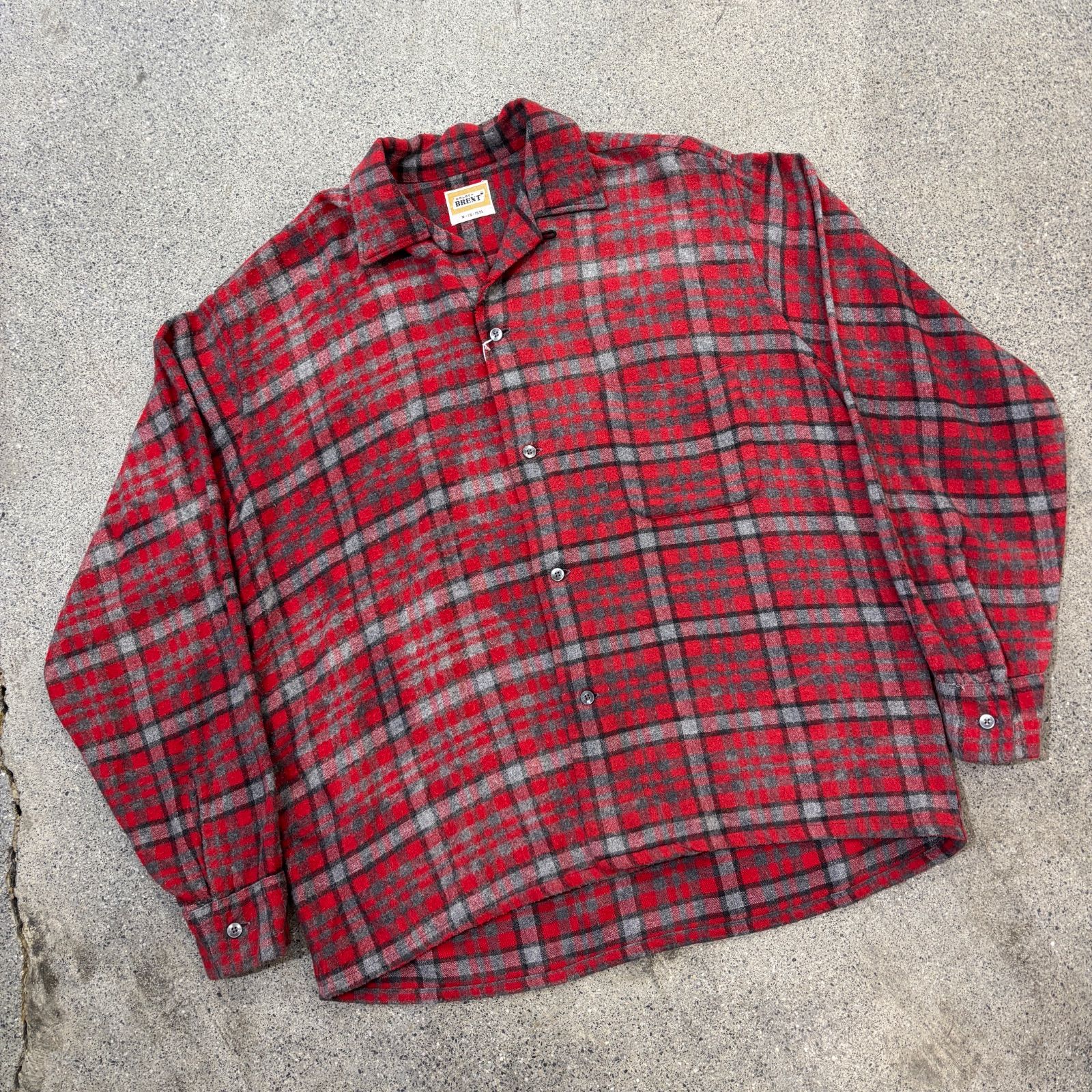 Golden Brent】50s～ Open Collar wool Shirt Appox M 