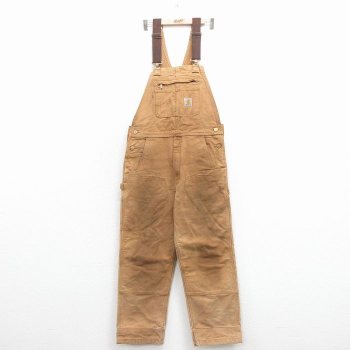 W35/古着 カーハート オーバーオール メンズ ダブルニー ダック地