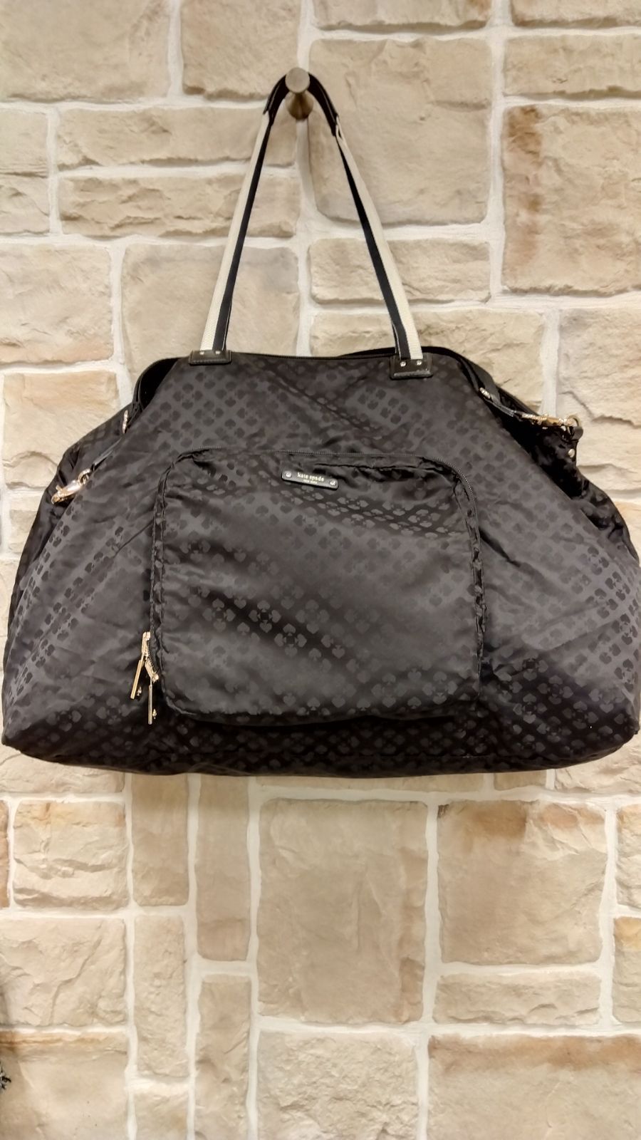 M 1 ケイトスペード kate spade YORK ナイロン折りたたみバッグ 旅行 スポーツ 買物 ロングショルダーベルト付き ブラック