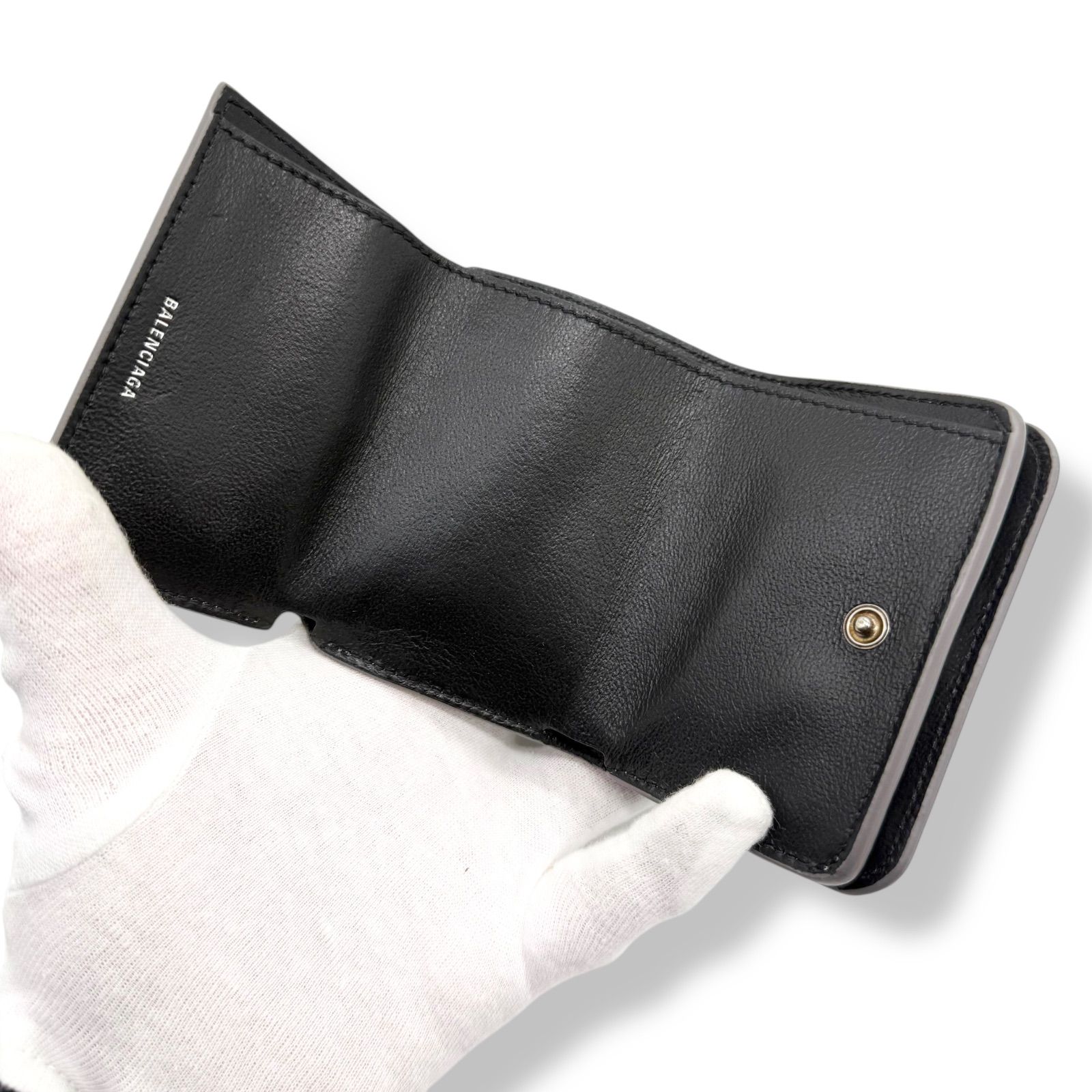 使用わずか バレンシアガ 3つ折り財布 コンパクトウォレット シルバー