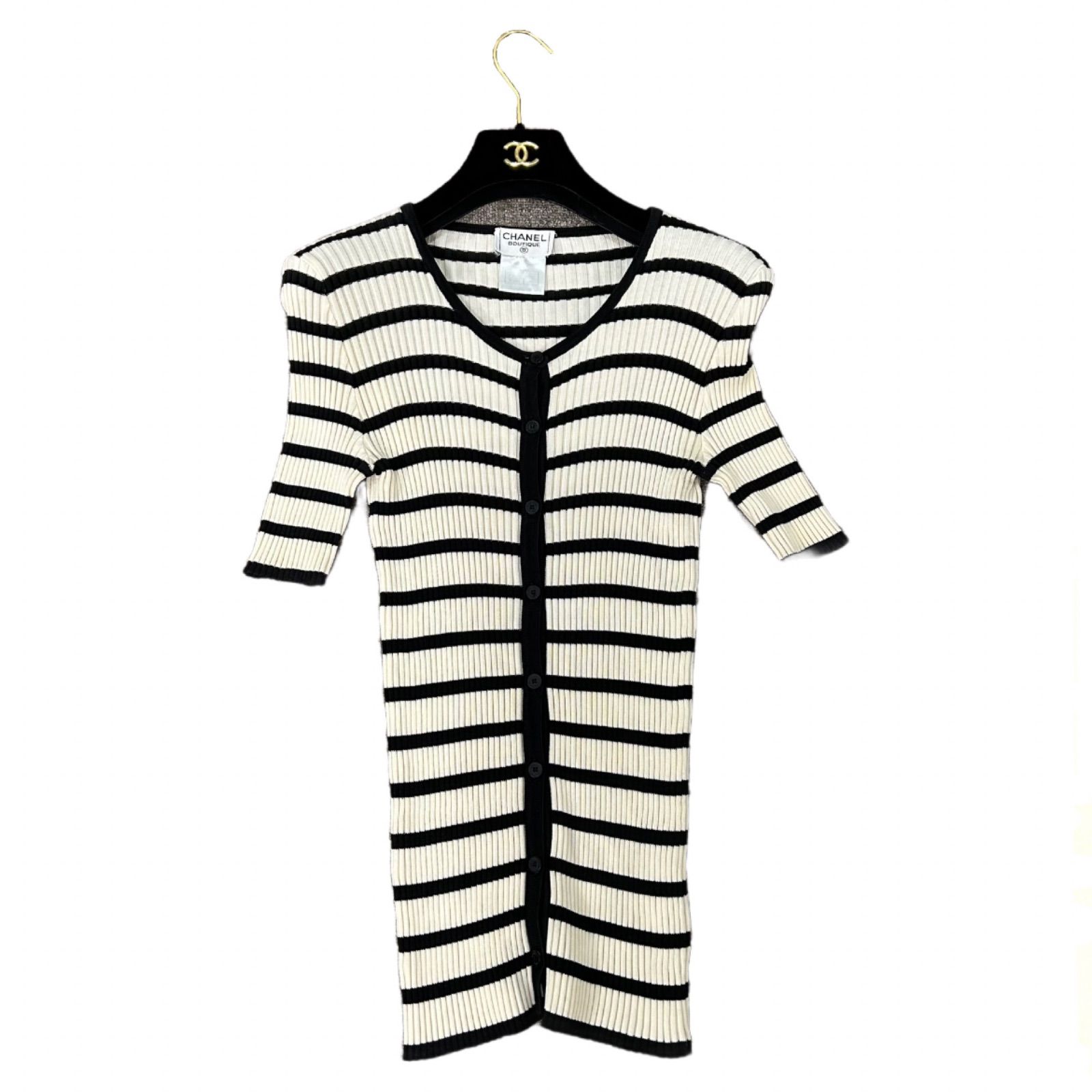 CHANEL シャネル 半袖 ニット ボーダー カーディガン 38 P10236