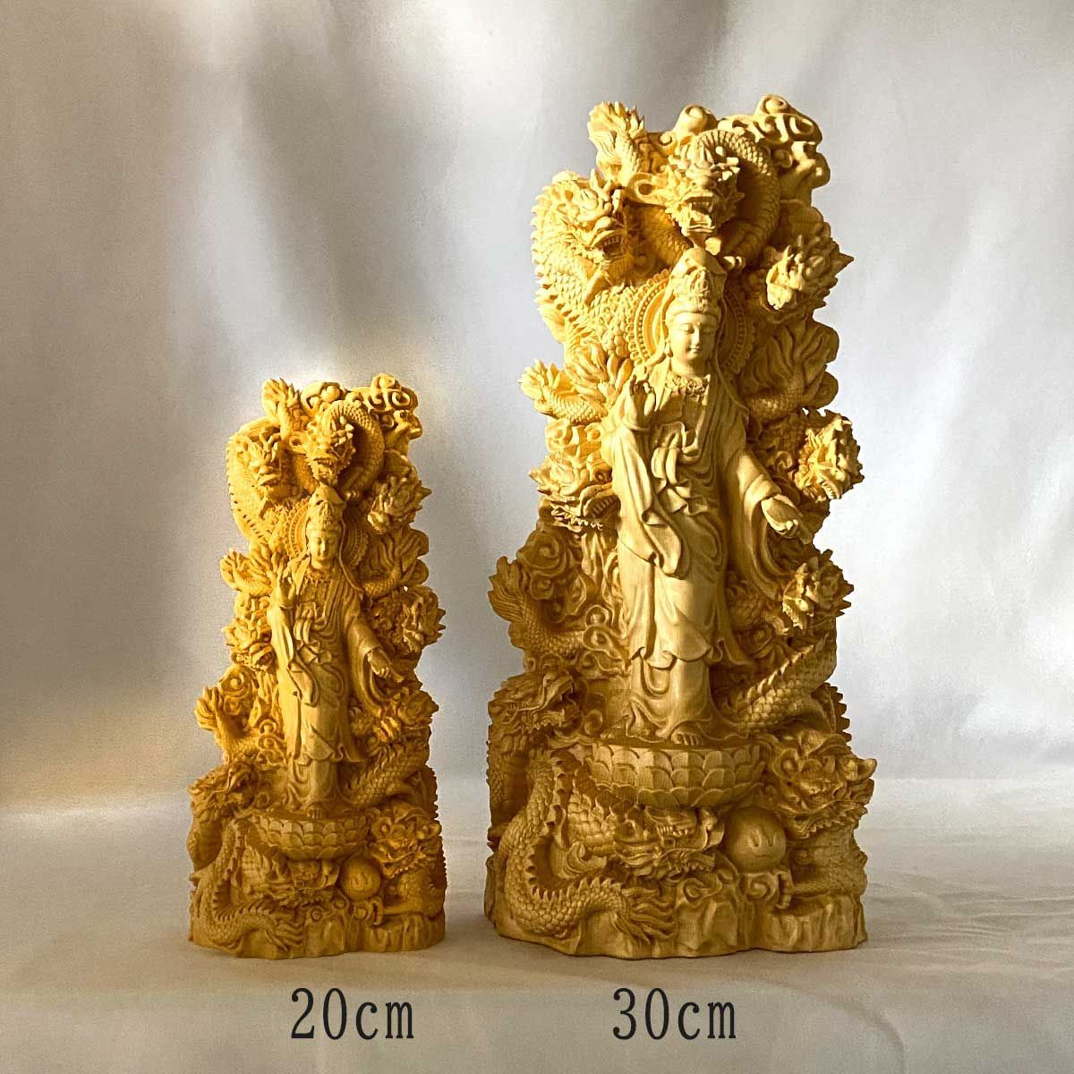 cm 九体の龍に守られた桧木製仏像