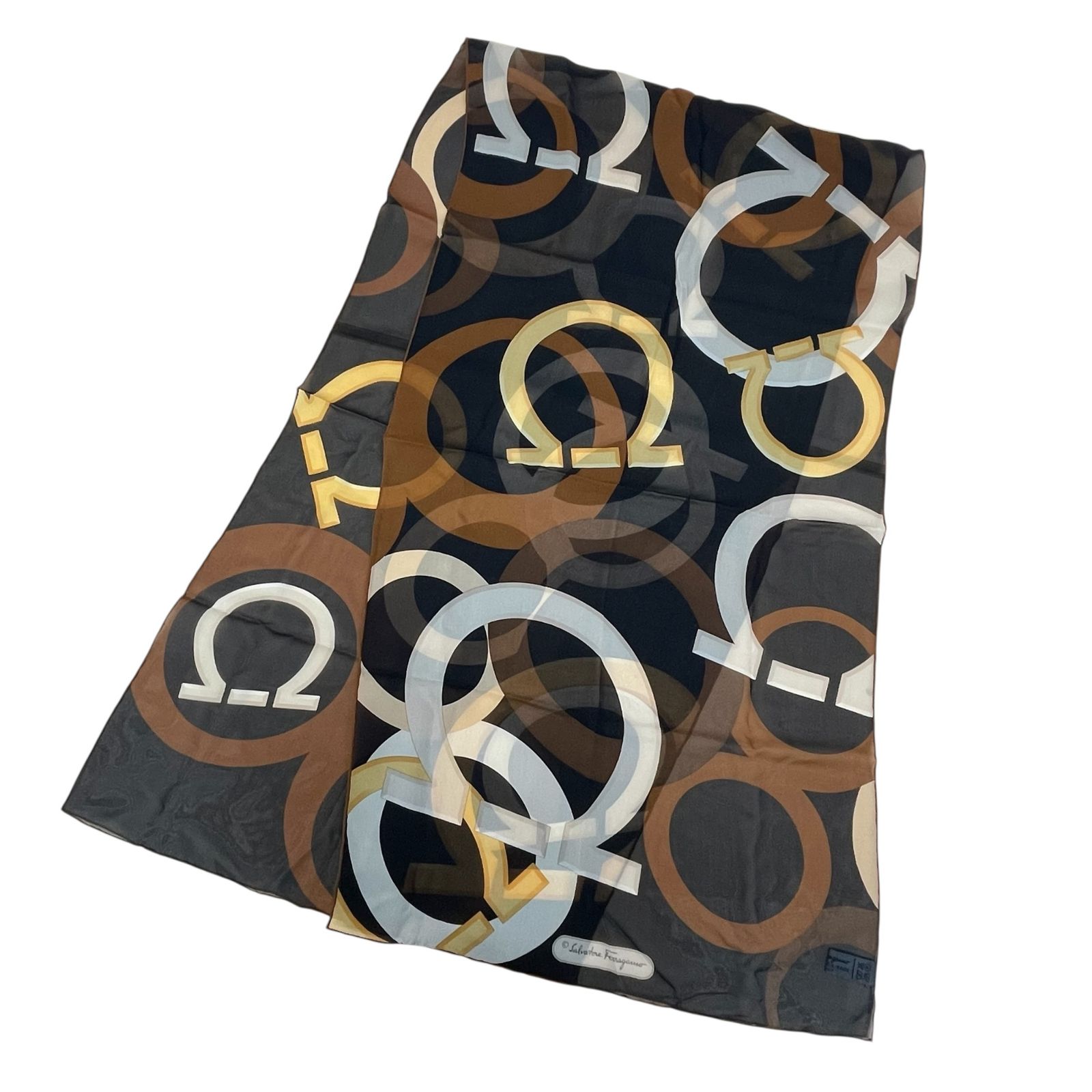 Salvatore Ferragamo サルヴァトーレ フェラガモ スカーフ ストール シルク 総柄 ブラウン