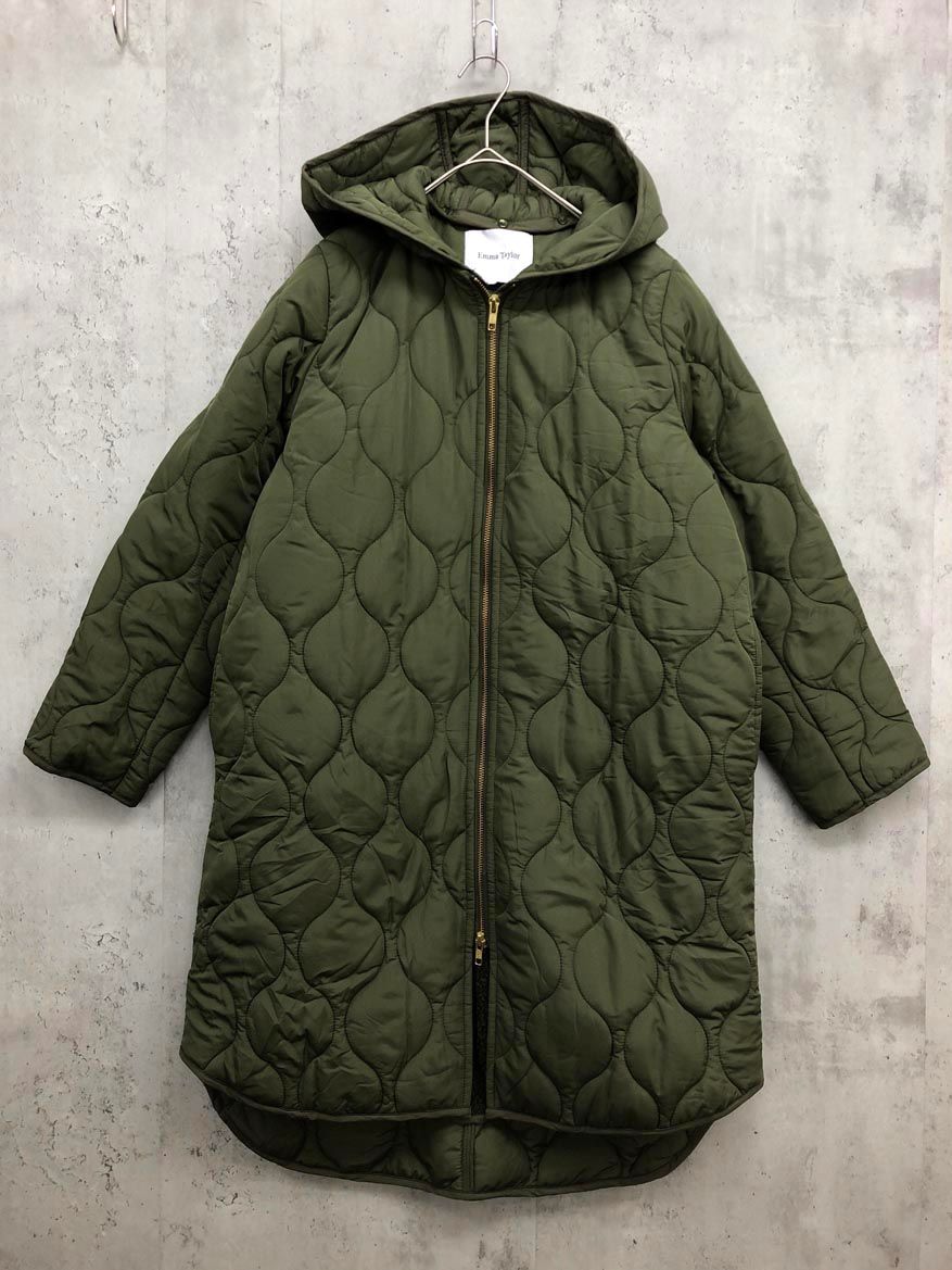 Emma Taylor エマテイラー ボアライナー付き 3 WAY フーディー ノーカラー キルティング コート size 36|カーキ ◆ ◎レディース