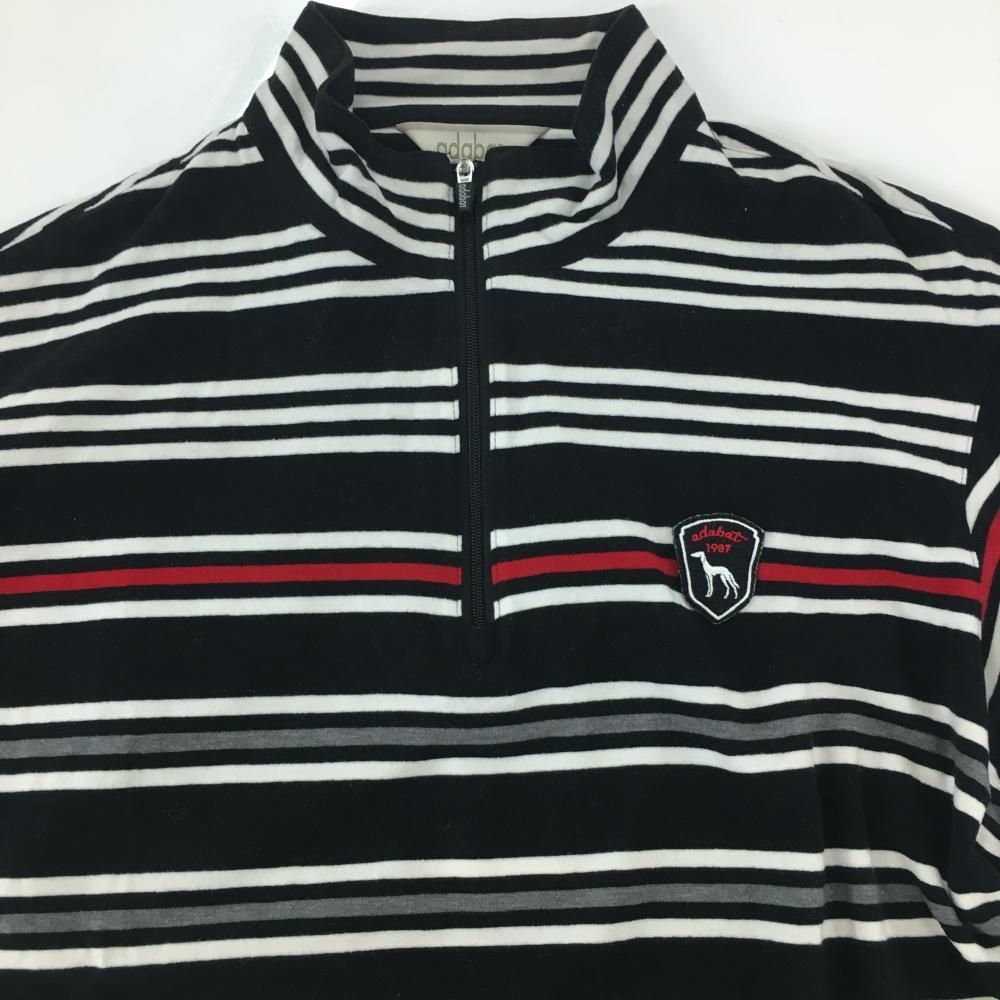 アダバット 長袖ハイネックシャツ 黒×白 ボーダー調 ハーフジップ 表微