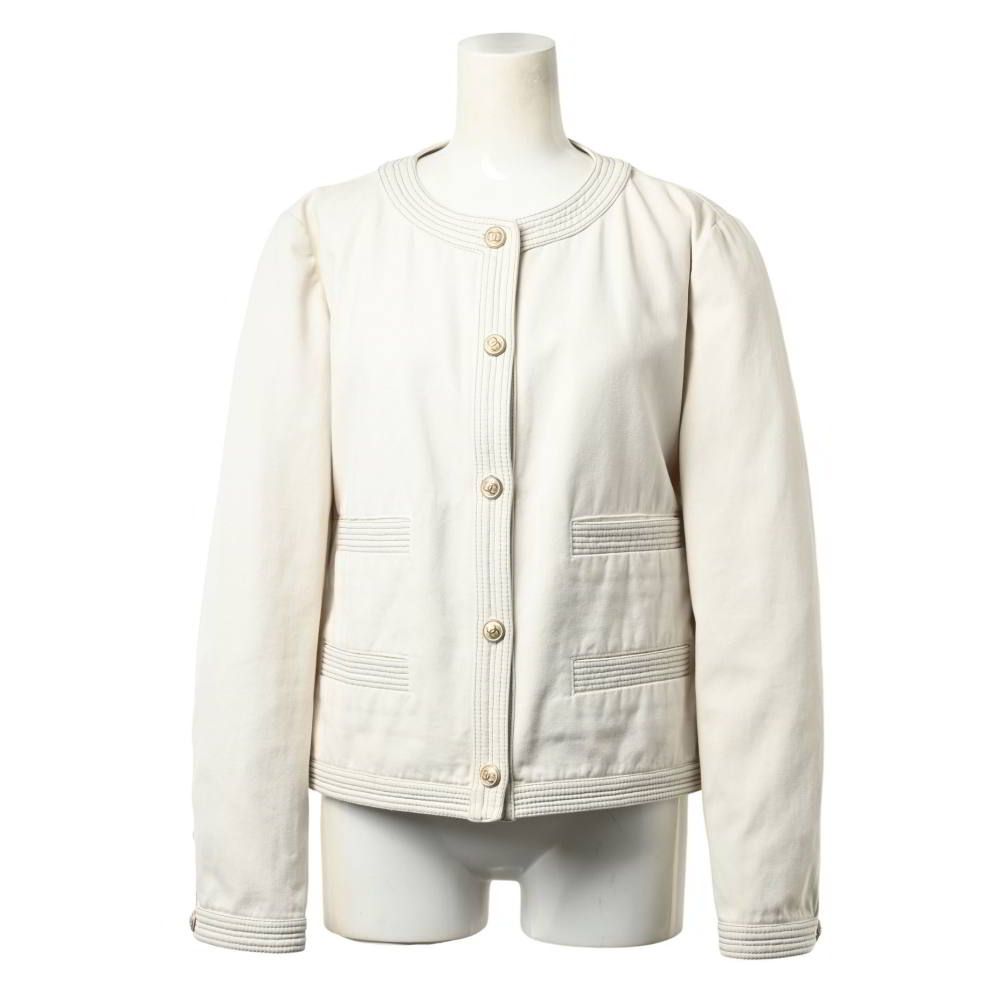 CHANEL 03 C コットン ノーカラージャケット ココマークボタン