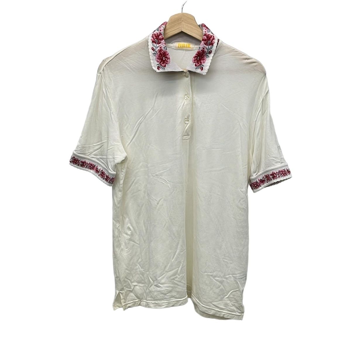 FEILER フェイラー チュニック レディース - アイボリー×レッド×マルチ レギュラーカラー|半袖|フラワー 花